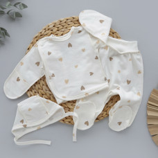 Набір 3в1: Льоля, повзунки та шапочка на зав’язках Сердечка Бежевий (Футер - з начосом) 56 (0-1міс)