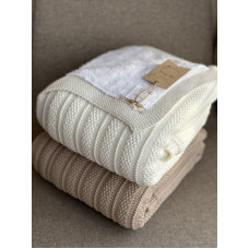 Плед вʼязаний (100% cotton pampuk) з утепленням Айворі смужка 90/80