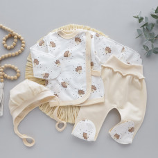 Набір 3в1: Льоля, повзунки та шапочка Їжачки Бежевий (Футер - з начосом) 56 (0-3міс)