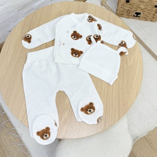 Набір 3в1: Льоля, повзунки та шапочка Ведмедики Мордочки (Футер - з начосом) 56 (0-3міс)