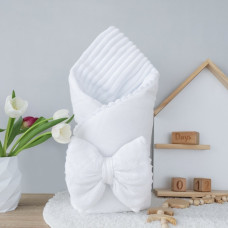 Плед зі з‘ємним утеплювачем та бантом-резинкою Вафелька Айворі / Білий плюш 90/80