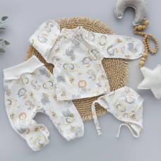 Набір 3в1: Льоля, повзунки та шапочка на зав’язках Звірята Сірий (Інтерлок) 56 (0-1міс)