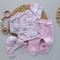 Набір 3в1: Льоля, повзунки та шапочка Ведмедики Рожевий (Футер - з начосом) 56 (0-3міс)