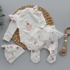 Набір 3в1: Боді, повзунки з фатіном та шапочка Тістечка (Футер - з начосом) 56 (0-3міс)