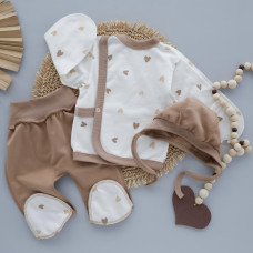 Набір 3в1: Льоля, повзунки та шапочка Сердечка Бежеві (Футер - з начосом) 56 (0-3міс)