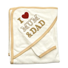 Дитячий рушник з кутиком махровий Мама тато Бежевий 90/85