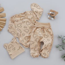 Набір 3в1: Боді, повзунки та шапочка Міккі Бежевий (Інтерлок) 56 (0-1міс)