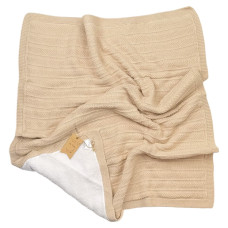 Плед в’язаний (100% cotton pampuk) з утепленням св. Бежевий смужка 90/80