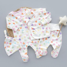 Набір 4в1: Чоловічок, льоля, повзунки, шапочка вузлик Сердечка Різнокольорові (Інтерлок) 62 (3-6міс)
