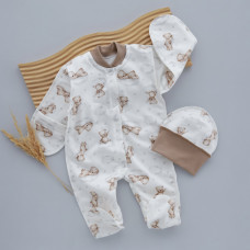 Чоловічок та шапочка Ведмедик на хмаринці Бежевий (Футер - з начосом) 56 (0-3міс)