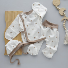 Набір 3в1: Льоля, повзунки та шапочка Сердечка Коричневий (Футер - з начосом) 56 (0-3міс)