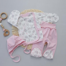 Набір 3в1: Льоля, повзунки та шапочка Котик Рожевий (Футер - з начосом) 56 (0-3міс)