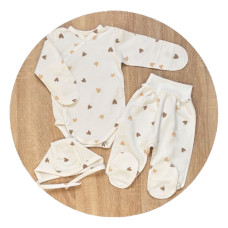 Набір 3в1: Боді-розпашонка, повзунки та шапочка Сердечка Бежевий (Футер - з начосом) 62 (3-6міс)