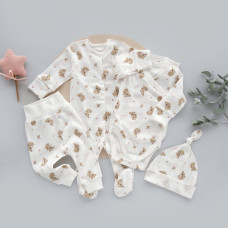 Набір 4в1: Чоловічок, боді, повзунки та шапочка вузлик Коала Рожевий (Рубчик) 62 (3-6міс)