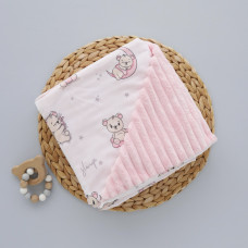 Плед плюш, без утеплення Ведмедик Місяць Рожевий/ Рожевий плюш 100/80