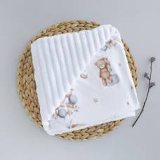 Плед плюш, без утеплення Ведмедик з кульками / Білий плюш 100/80