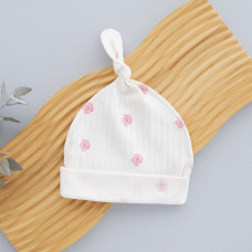 Шапочка вузликом Квіти Рожевий (Рубчик) 68 (6-9міс)