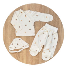 Набір 3в1: Льоля, повзунки та шапочка на зав’язках Сердечка Бежевий (Футер - з начосом) 62 (3-6міс)