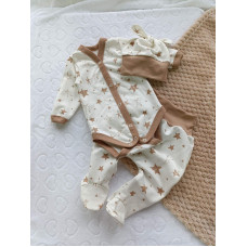 Набір 3в1: Боді, повзунки та шапочка Зірки Бежевий (Футер - з начосом) 62 (3-6міс)