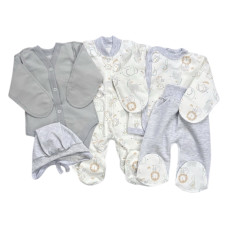 Комплект 5в1 Звірята Сірий (Футер - з начосом) 56 (0-3міс)