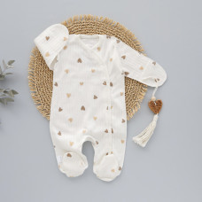 Чоловічок Сердечка Бежевий на Молочному (Рубчик) 56 (0-3міс)