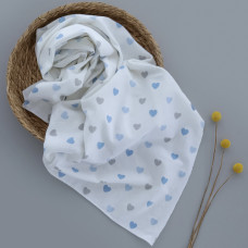 Пелюшка фланелева/байкова (Туреччина) Сердечка Блакитний- сірий 100/80