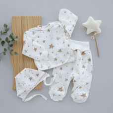Набір 3в1: Льоля, повзунки та шапочка на зав’язках Зірки (Футер - з начосом) 56 (0-1міс)
