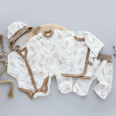 Комплект 5в1 Зайчики Бежевий (Футер - з начосом) 56 (0-3міс)