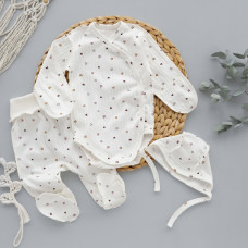 Набір 3в1: Боді, повзунки та шапочка на зав’язках Сердечка дрібні Фіолетовий (Рубчик) 56 (0-1міс)