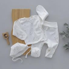 Набір 3в1: Льоля, повзунки та шапочка на зав’язках Трикутники Молочний (Рубчик) 62 (1-3міс)