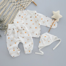 Набір 3в1: Льоля, повзунки та шапочка на зав’язках Ведмедики Сердечки (Футер - з начосом) 62 (1-3міс)