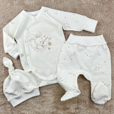 Набір 3в1: Боді, повзунки та шапочка Зайчик Зірки (Футер - з начосом) 56 (0-3міс)
