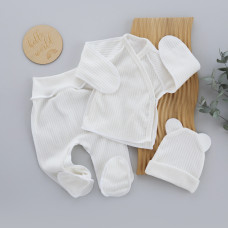 Набір 3в1: Льоля, повзунки та шапочка Молочний (Рубчик) 56 (0-1міс)