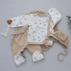 Набір 3в1: Льоля, повзунки та шапочка на зав’язках Кохаю Mummy Бежевий (Футер - з начосом) 56 (0-3міс)