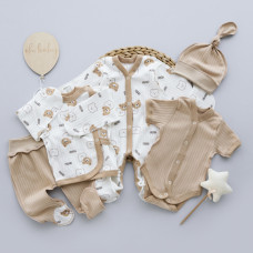 Комплект 5в1 Ведмедики Мордочки Бежевий (Рубчик) 56 (0-3міс)