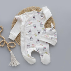 Чоловічок та шапочка Зайчик Молочний (Футер - з начосом) 62 (3-6міс)