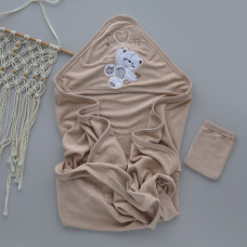 Дитячий рушник з кутиком махровий Ведмедик Love Бежевий 90/85