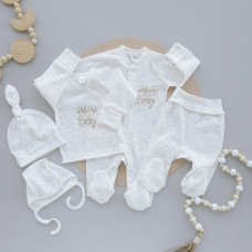 Набір 5в1: Чоловічок, льоля, повзунки та 2 шапочки Горошок Welcome baby (Рубчик) 62 (3-6міс)