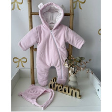Комбінезон (Велюр 100% бавовна) з утепленням та шапочка Рожевий від 0 до +15, (0-3міс)