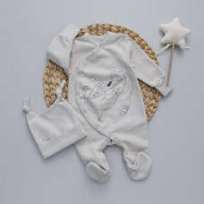 Чоловічок та шапочка Еноти обійми Перлинний (Футер - з начосом) 56 (0-3міс)