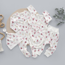 Набір 4в1: Чоловічок, боді, повзунки та шапочка вузлик Сердечка Рожевий (Рубчик) 62 (3-6міс)