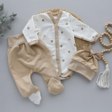 Набір 3в1: Боді, повзунки та шапочка Сердечка Бежеві (Футер - з начосом) 62 (3-6міс)