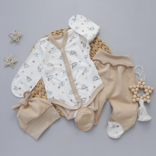 Набір 3в1: Боді, повзунки та шапочка Кохаю Бежевий (Футер з начосом) 56 (0-3міс)