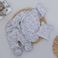 Набір 3в1: Боді, повзунки та шапочка Міккі Сірий (Інтерлок) 56 (0-1міс)