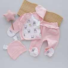 Набір 3в1: Льоля, повзунки та шапочка Зайка Рожевий (Футер- з начосом) 56 (0-3міс)