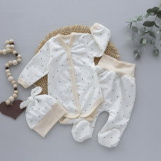 Набір 3в1: Боді, повзунки та шапочка Горошок Бежевий (Футер - з начосом) 62 (3-6міс)