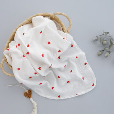 Мусліновий плед жатка 2 шари Сердечка червоні 130/100