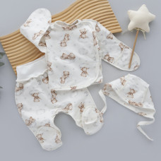 Набір 3в1: Льоля, повзунки та шапочка на зав’язках Ведмедик на хмаринці (Футер - з начосом) 56 (0-1міс)