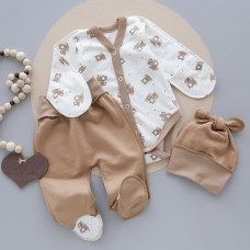 Набір 3в1: Боді, повзунки та шапочка Коали Бежевий (Футер - з начосом) 56 (0-3міс)