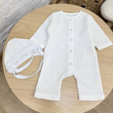 Мусліновий Чоловічок та шапочка Молочний 56 (0-1міс)